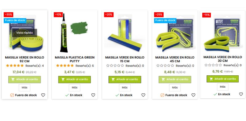 Prix des différents produits Green Stuff chez Green Stuff World